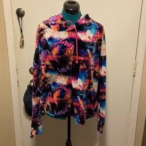 Velour long sleeved Hoodie 3X Soft by Eye Candy Hot Pink Love Print